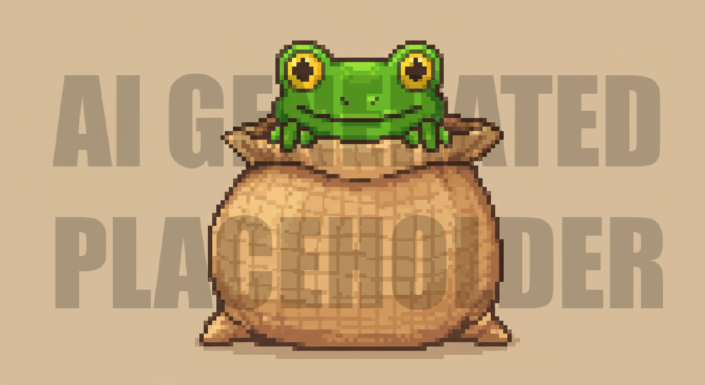 An AI-generated frog in a sack (placeholder image)